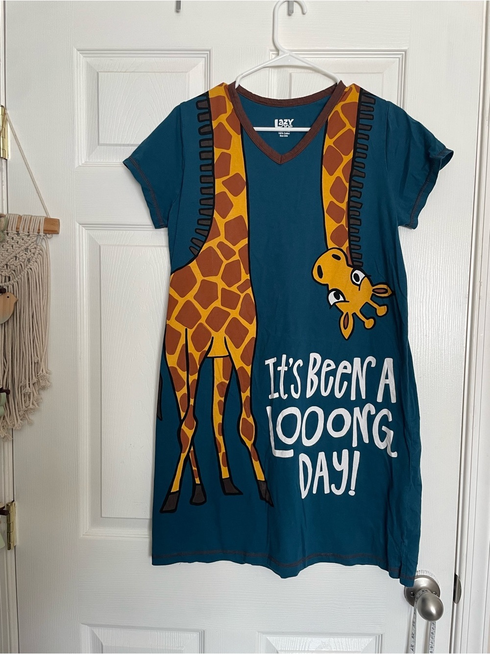 Lazy One 100% Cotton Women’s S Teal Giraffe Graphic Dress It’s Been a Long  Day